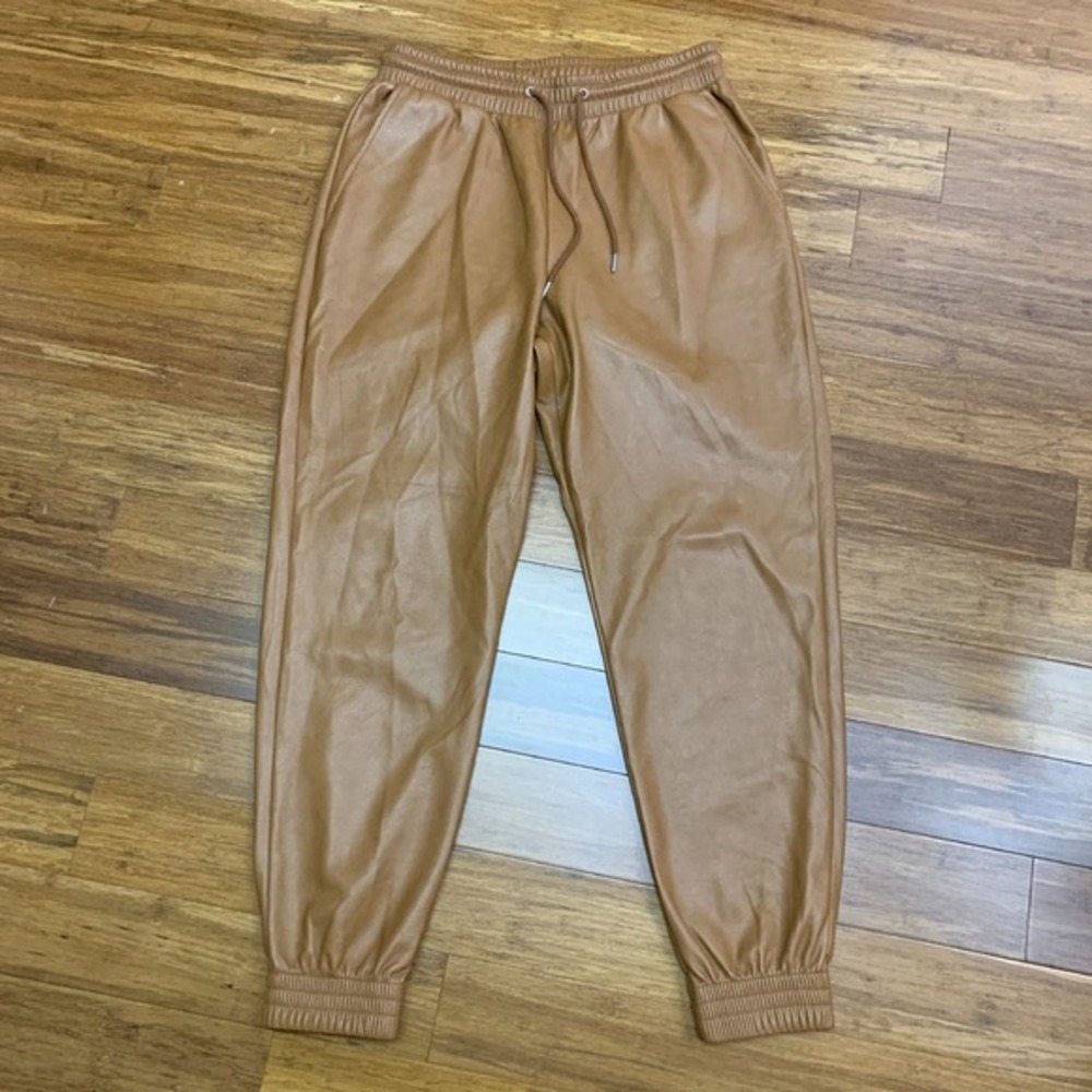 Bagatelle Faux Leather Joggers Womens Medium Brown Drawstring Waist Pockets